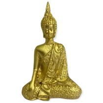 Escultura Buda Tibetano 9x5 cm sentado meditando dourado em resina 47080 - Lua Mistica