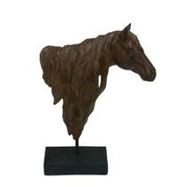 Escultura busto cavalo decor em resina marrom e preto 35cm