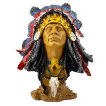 Escultura Busto Índio Guerreiro Cocar Xamã 26 cm em Resina Escultura Busto Índio Guerreiro Cocar Xamã 26 cm em Resina