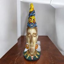 Escultura Cabeça Africana Oma African Tribal em Resina 35cm