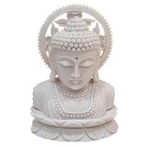 Escultura Cabeça De Buda Com Resplendor Branco 18Cm - Estrela D'Água