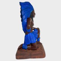 Escultura Caboclo Pena azul 23 cm resina - Lua Mistica