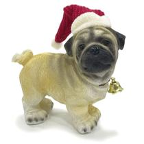 Escultura Cachorro Bulldog com Gorro Natalino em Resina Escultura Cachorro Bulldog com Gorro Natalino em Resina