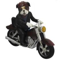Escultura Cachorro Bulldog Motociclista Poliresina Luxo