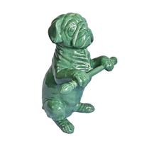 Escultura Cachorro de Lavabo de Cerâmica Verde 37x18cm