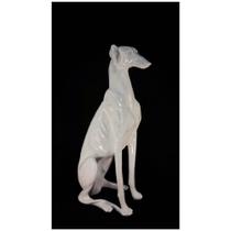 Escultura Cachorro Doberman sentado Porcelana Branca Formosa