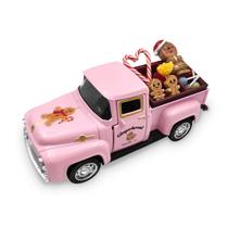 Escultura Camión Metálico Navideño Rosa con Diseño de Hombre de Jengibre Teeloray 12.5 cm