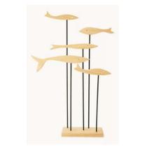 Escultura Cardume Em Madeira Natural 48cm