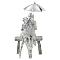 Escultura casal com filho decorativo prata com madreperola - Espressione