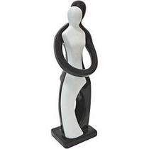 Escultura Casal Porcelana Preta Branca 31cm