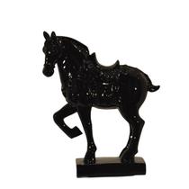 Escultura Cavalo Chinês Pequeno em Poliresina - Preto Brilhante
