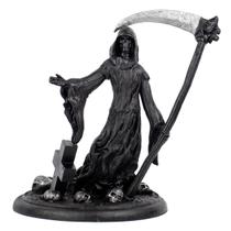 Escultura Caveira Foice no Cemitério Preto 22 cm em resina