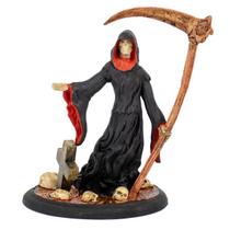 Escultura Caveira Foice no Cemitério Vermelho 22 cm Resina