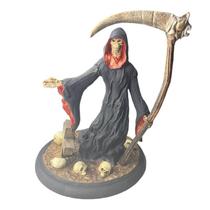 Escultura Caveira Foice No Cemitério Vermelho 22 Cm Resina