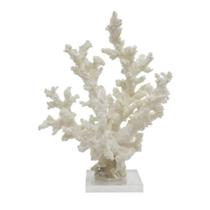 Escultura Coral de Mesa Alcas Resina Branco e Base Acrilica
