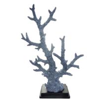 Escultura coral em resina 53cm Ramos Azul relevos Base Preta