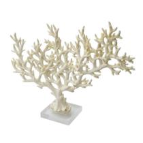 Escultura Coral Ramos Arrastados Resina Branca Base Acrilica