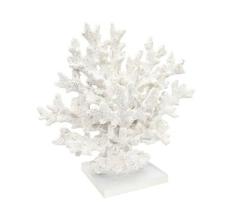 Escultura Coral Ramos Cheio Resina Branca Base Acrilica