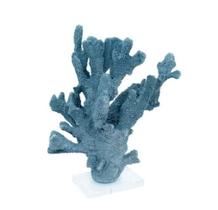 Escultura Coral Resina Azul Ramos Largos com Relevos Base