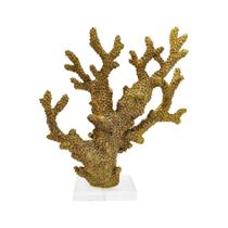 Escultura Coral Resina Dourado Ramificado Relevos Base Escultura Coral Resina Dourado Ramificado Relevos Base