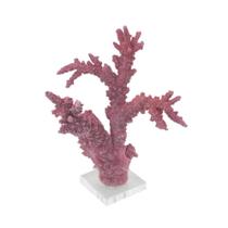 Escultura Coral Resina Rosa Ramos Forma d dedo Relevado Base