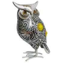 Escultura Coruja Madrepérola Resina Importada Prata Envelhecida 13cm