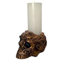 Escultura Crânio Porta Vela 7 Dias Resina 12x8cm Cobreado