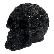 Escultura Crânio Relevos Preto em Resina