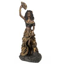 Escultura Dama da Noite Negra Dourada 25 cm em Resina