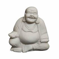 Escultura De Buda Hotei De Pó De Mármore Branca 25Cm - Estrela D'Água