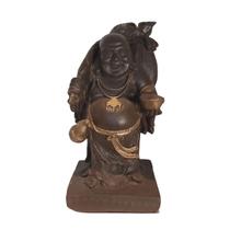 Escultura De Buda Sorrindo Em Resina E Acabamento Em Dourado