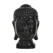 Escultura de cabeça de Buda na cor preta, em cerâmica brilhante