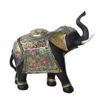 Escultura de Elefante Preto Colorido - 27x20cm - Escultura de Luxo Exclusiva de Design Clássico - Decorativa de Alta Qualidade!