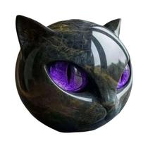 Escultura De Gato Roxo E Preto Em Resina Com Efeito De Rocha Vulcânica, Detalhes Pintados À Mão,