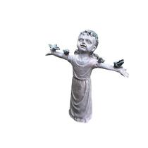 Escultura de jardim Angel Girl com resina de pássaros 13 cm x 4,5 cm x 16 cm