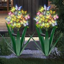 Escultura de Jardín Solar de Metal Homight con Agave, Mariposa y Flor