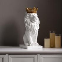 Escultura de leão branco Hi-Line de 37 cm com coroa dourada
