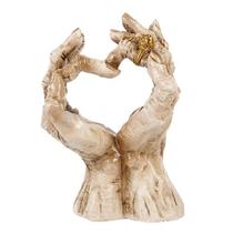 Escultura de mãos em resina, esqueleto, gesto criativo em forma de coração
