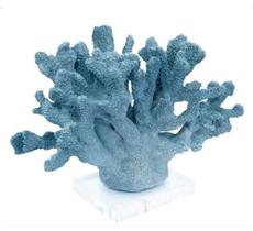 Escultura de Mesa Coral Resina Azul Cheio de Ramos Base