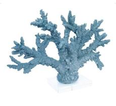 Escultura de Mesa Coral Resina Azul Ramos Dedo Base Acrilica