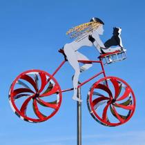 Escultura de moinho de vento, bicicleta colorida, girando, bicicleta, jardim, dezembro