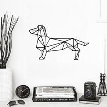 Escultura de parede cãozinho salsicha cachorro geométrico em mdf preto aplique decorativo quarto sala - Mongarte decor