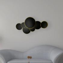 Escultura de Parede Circulos Negros com Dourado - AKZ HOME