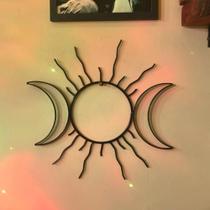 Escultura de Parede Tríplice Lunar Grande Arte Mística Preta para Decoração Esotérica Prosperidade