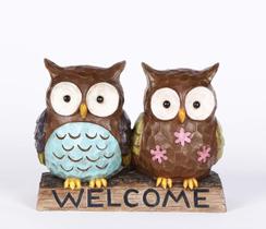 Escultura de presente de alta linha para casal de coruja com placa de boas-vindas