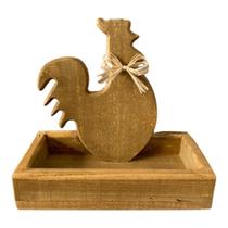 Escultura decor galinha em madeira c/suporte