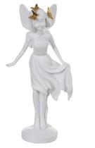 ESCULTURA DECOR POLIRESINA MENINA FADA BRANCO E DOURADO 25cm