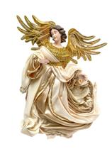 Escultura Decorativa Anjo Pendente Nude e Dourado 40cm
