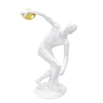 Escultura Decorativa Branca Discóbolo Disco Dourado
