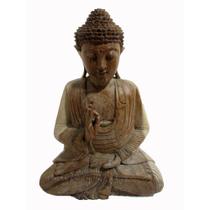 Escultura Decorativa Buda 60cm Madeira Finos Traços Formosa - LUXdécor casa e jardim